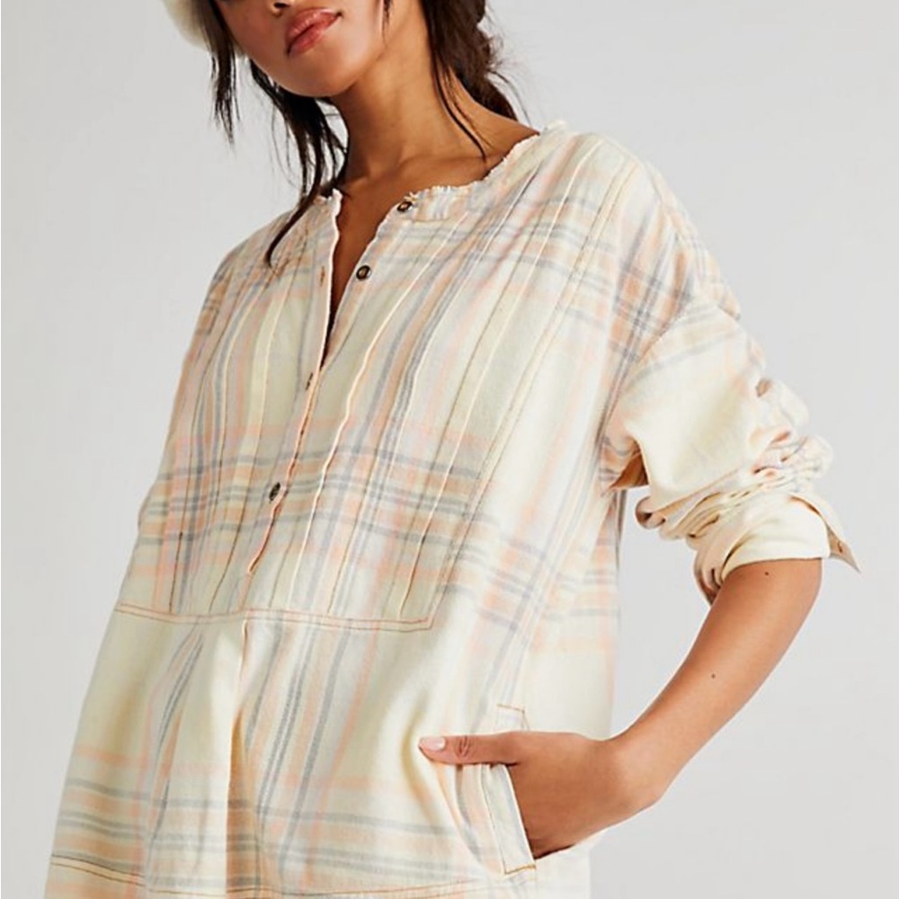 NWT We The Free Pastel Plaid Pintuck Flannel Shirt